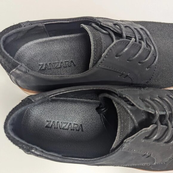 NEW! Mens Sz 12 ZANZARA Black Leather Canvas Lace Up BLAZE Oxfords Shoes - Picture 6 of 9